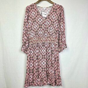 Tribal Jeans Smocked Waist Boho Dress Pink M NWT